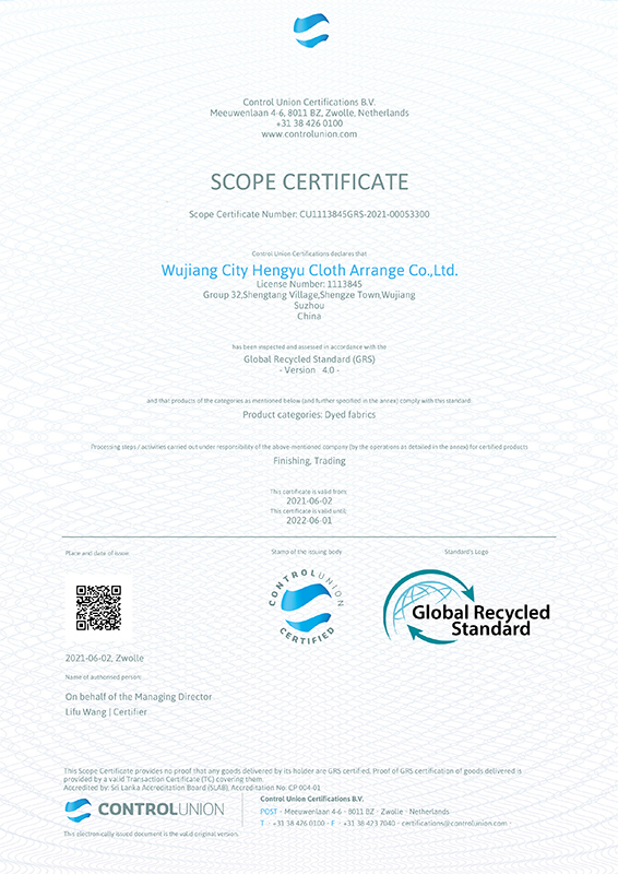 GRS SCOPE CERTIFICATE